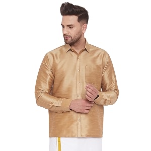 VASTRAMAY Mens Ethnic Silk Blend Shirt Full