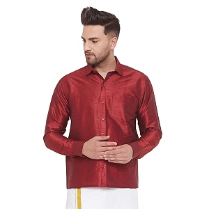VASTRAMAY Mens Ethnic Silk Blend Shirt Full