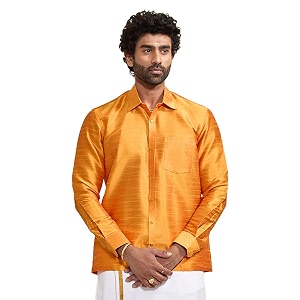 VASTRAMAY Mens Ethnic Silk Blend Shirt Full