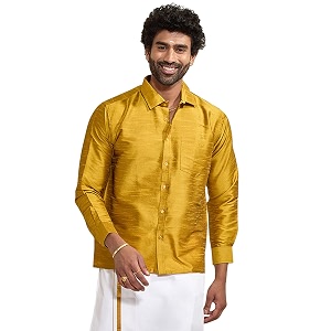 VASTRAMAY Mens Ethnic Silk Blend Shirt Full