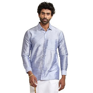 VASTRAMAY Mens Ethnic Silk Blend Shirt Full