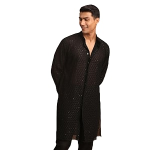 VASTRAMAY Mens Georgette Kurta Embroidered Georgette