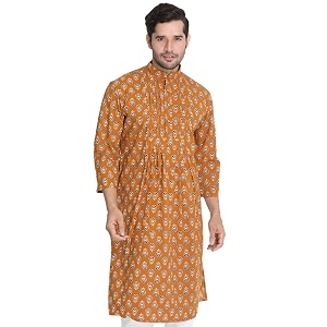 VASTRAMAY Mens Navy Blue Cotton Kurta