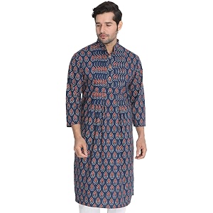 VASTRAMAY Mens Navy Blue Cotton Kurta