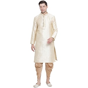 VASTRAMAY Mens Royal Blue Cotton Silk Blend