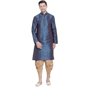 VASTRAMAY Mens Royal Blue Cotton Silk Blend