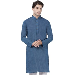 VASTRAMAY Mens Royal Blue Pure Cotton Kurta