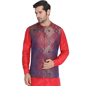 vastramay men39s turquoise silk blend ethnic jacket