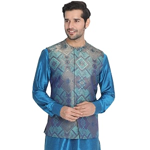 vastramay men39s turquoise silk blend ethnic jacket
