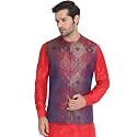 VASTRAMAY Men's Turquoise Silk Blend Ethnic Jacket