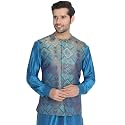 VASTRAMAY Men's Turquoise Silk Blend Ethnic Jacket