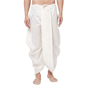 VASTRAMAY Mens White Silk Blend Readymade Elastic