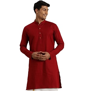 VASTRAMAY Men Cotton Linen Solid Kurta