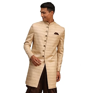 VASTRAMAY mens Vastramay Mens Beige Silk Blend