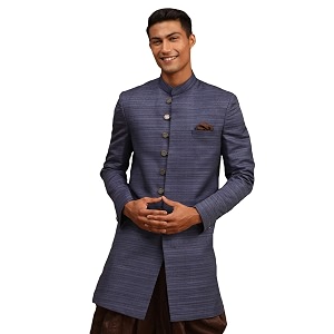 VASTRAMAY mens Vastramay Mens Navy Blue Silk