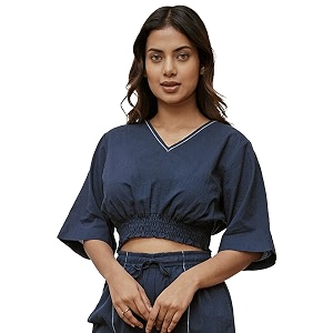 VASTRAMAY Womens Cotton Crop Yoga Top with