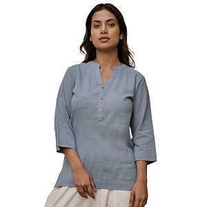 VASTRAMAY Womens Cotton Linen Yoga Kurta with