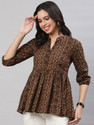 Vastravali Casual Printed Women Brown Top