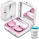 Vastsoon Contact Lens Case with Cleaner Washer, Portable Cute Eye Contacts Colored Lenses Applicator Remover Tool Kit with Mirror Solution Bottle Travel Size for Daily Outdoor (Square, Rose)