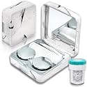 Vastsoon Contact Lens Case with Cleaner Washer, Portable Cute Eye Contacts Colored Lenses Applicator Remover Tool Kit with Mirror Solution Bottle Travel Size for Daily Outdoor (Square, Silver)