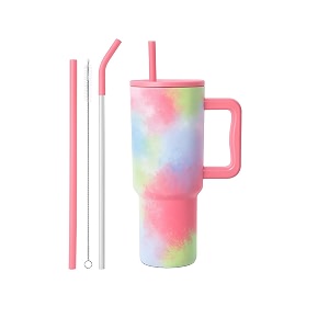 vasukie 1200 ml stainless steel tumbler with handle and lid2 straw  100 leakproof travel mug water cup for gym office amp outdoor use bubble gum