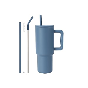 vasukie 1200 ml stainless steel tumbler with handle and lid2 straw  100 leakproof travel mug water cup for gym office amp outdoor use denim blue