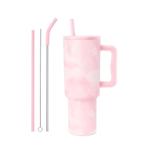 vasukie 1200 ml stainless steel tumbler with handle and lid2 straw  100 leakproof travel mug water cup for gym office amp outdoor use pastel tie dye