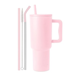 vasukie 1200 ml stainless steel tumbler with handle and lid2 straw  100 leakproof travel mug water cup for gym office amp outdoor use misty rose