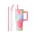 Vasukie 1200 ML Stainless Steel Tumbler with Handle and Lid,2 Straw | 100% Leakproof Travel Mug Water Cup for Gym, Office &amp; Outdoor Use (Bubble Gum)