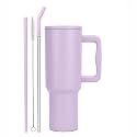 Vasukie 1200 ML Stainless Steel Tumbler with Handle and Lid,2 Straw | 100% Leakproof Travel Mug Water Cup for Gym, Office &amp; Outdoor Use (Pastel Purple)