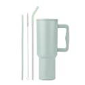 Vasukie 1200 ML Stainless Steel Tumbler with Handle and Lid,2 Straw | 100% Leakproof Travel Mug Water Cup for Gym, Office &amp; Outdoor Use (Pastel Green)