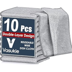 vasukie multipurpose non-scratch stainless steel wire dishwashing rags  scrubber dishcloth dishes sinks counters  easy rinsing  machine washable  durable amp reusable  wet amp dry use  combo of 10