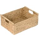 VATIMA Extra Large Wicker Basket Rectangular with Wooden Handles for Shelves, Water Hyacinth Basket Storage, Natural Baskets for Organizing, Wicker Baskets for Storage 16.7"x12.4"x7"