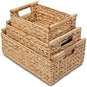 VATIMA Water Hyacinth Wicker Basket Set of 3, Rectangular Shelf Organizer