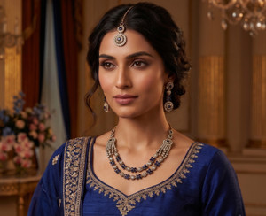 vatsalya creation alloy blue jewellery set