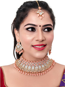 vatsalya creation alloy gold-plated beige jewellery set