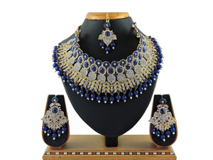 vatsalya creation alloy gold-plated blue jewellery set