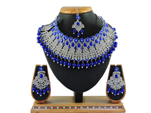 vatsalya creation alloy gold-plated blue silver jewellery set