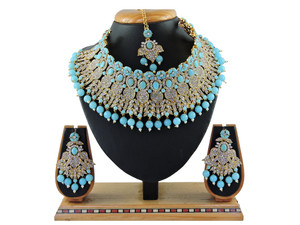 vatsalya creation alloy gold-plated blue jewellery set
