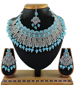 vatsalya creation alloy gold-plated blue platinum jewellery set