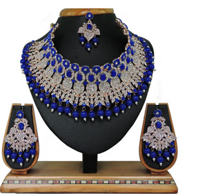 vatsalya creation alloy gold-plated blue jewellery set