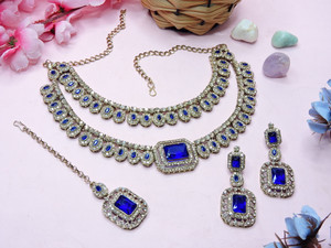 vatsalya creation alloy gold-plated blue white jewellery set