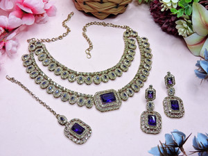 vatsalya creation alloy gold-plated blue jewellery set