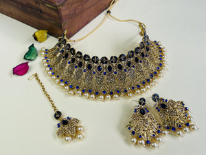 vatsalya creation alloy gold-plated blue jewel set pack of 1