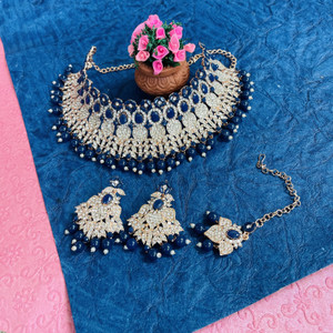 vatsalya creation alloy gold-plated blue jewellery set