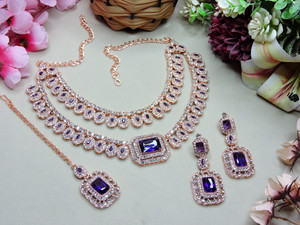 vatsalya creation alloy gold-plated blue jewellery set