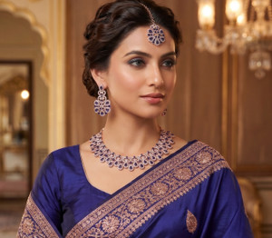 vatsalya creation alloy gold-plated blue jewellery set