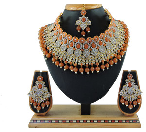 vatsalya creation alloy gold-plated brown jewel set pack of 1