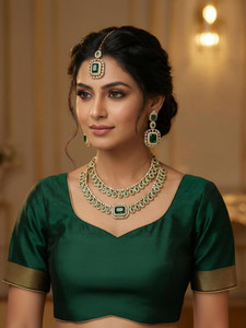 vatsalya creation alloy gold-plated green silver jewellery set