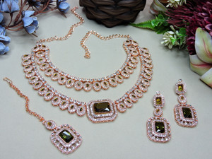vatsalya creation alloy gold-plated green jewellery set